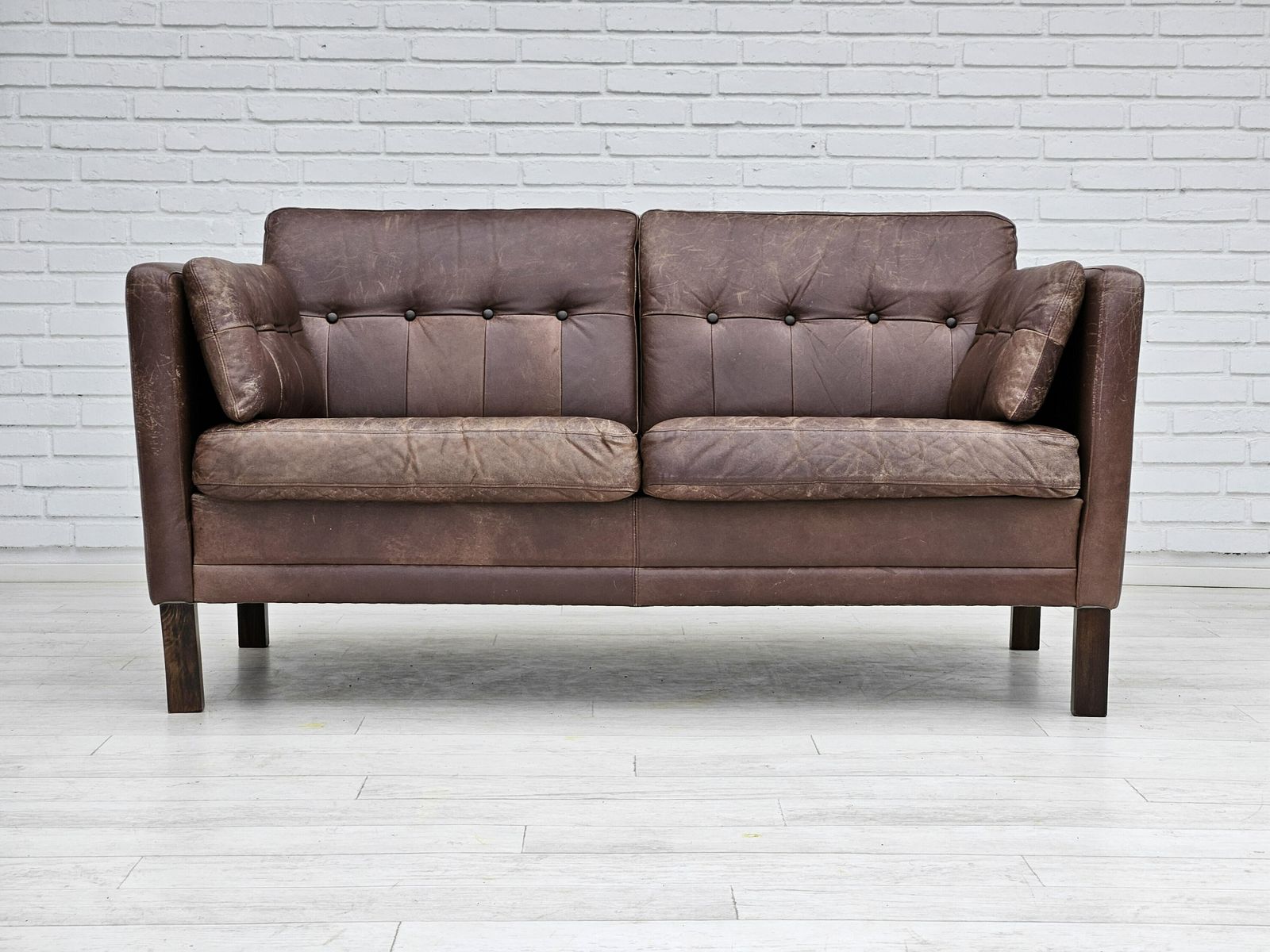 1970s, Danish 2 Seater Classic Sofa, Original Brown Leather. photo furniture