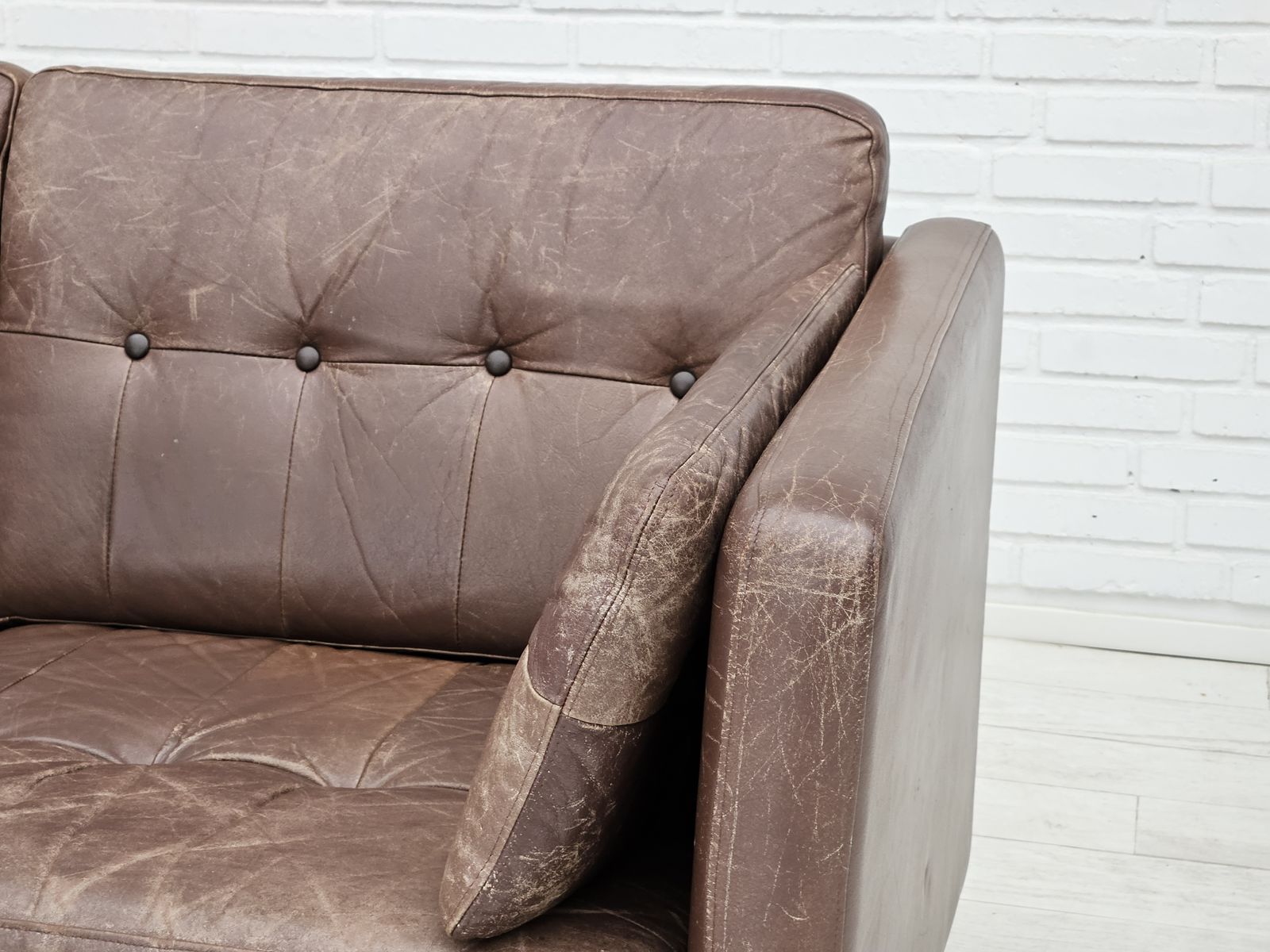 1970s, Danish 2 Seater Classic Sofa, Original Brown Leather. photo for sale