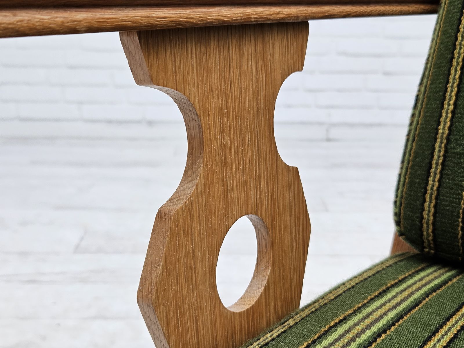 Furniture 1970s, Danish Design, Oak Wood Armchair In Furniture Wool, Original Condition. photo