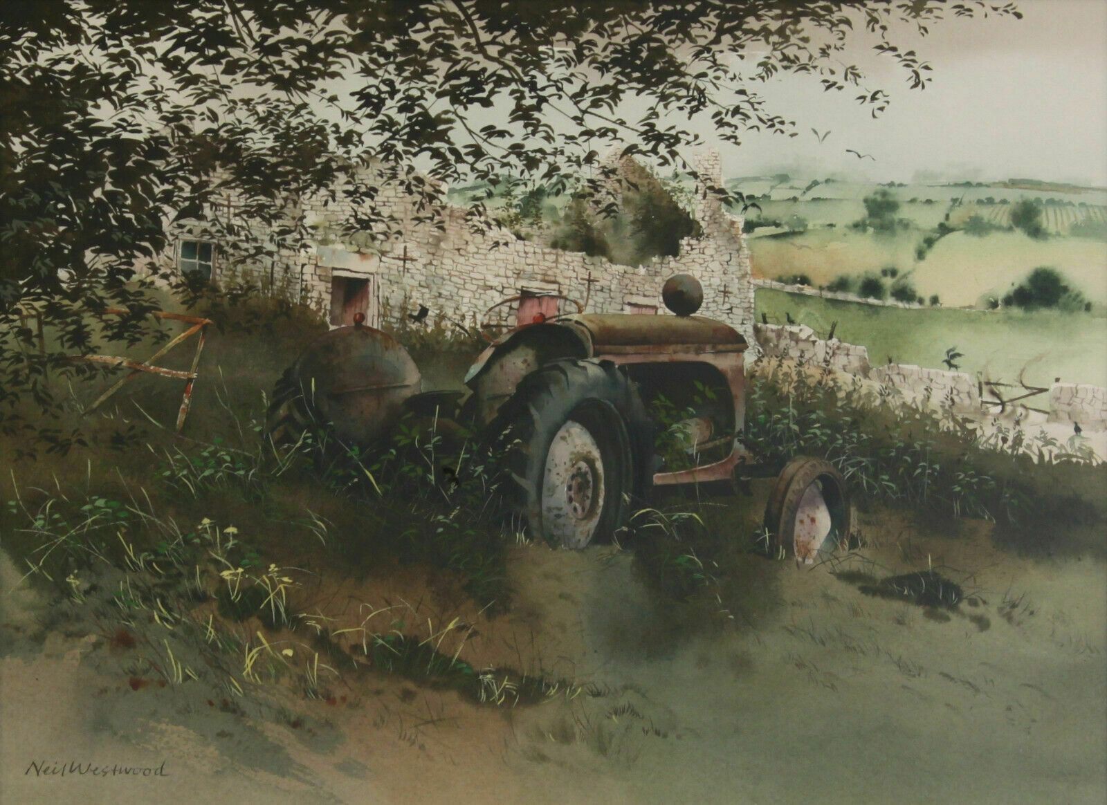 Watercolour By Neil Westwood. "Abandoned Tractor At Flagg, Derbyshire photo furniture