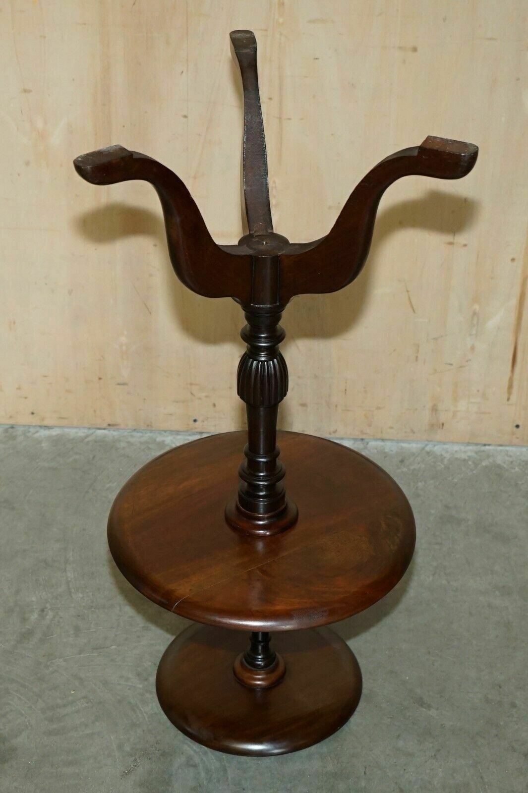 photo furniture Two Tiered Antique Mahogany Tripod Table With Rotating Middle Shelf