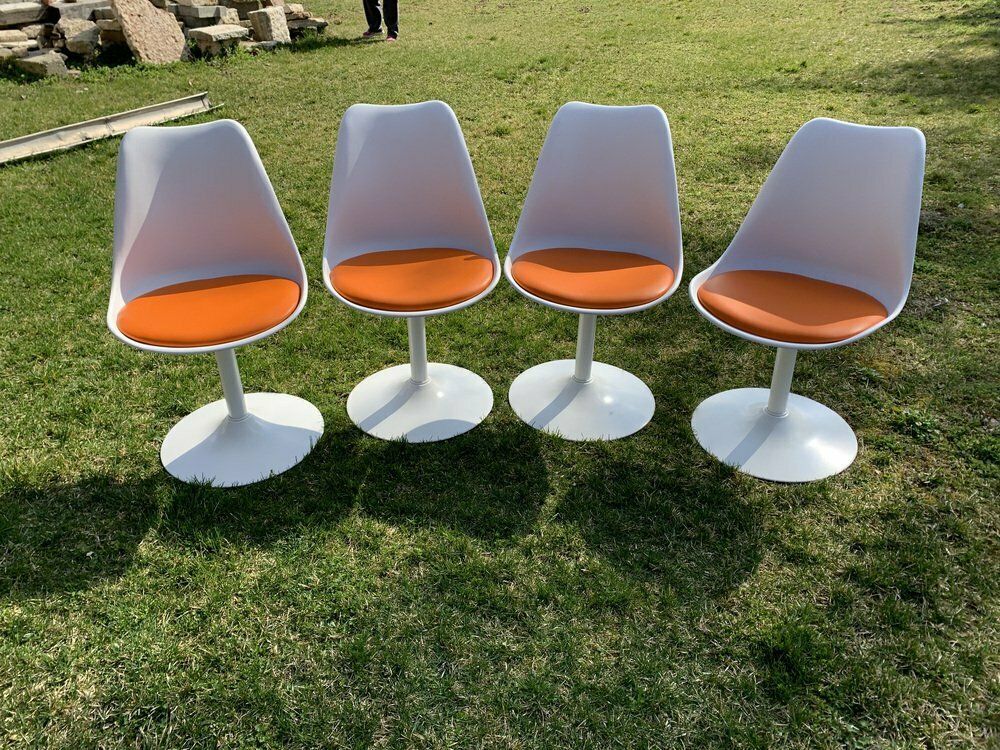 Orange Tulip Swivel Chairs Attributed To Eero Saarinen & Knoll, 1956, Set Of 4