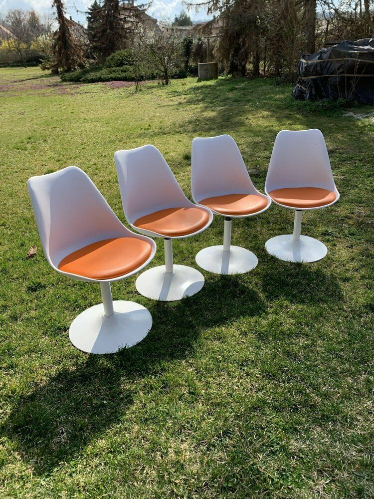 Orange Tulip Swivel Chairs Attributed To Eero Saarinen & Knoll, 1956, Set Of 4 photo for sale