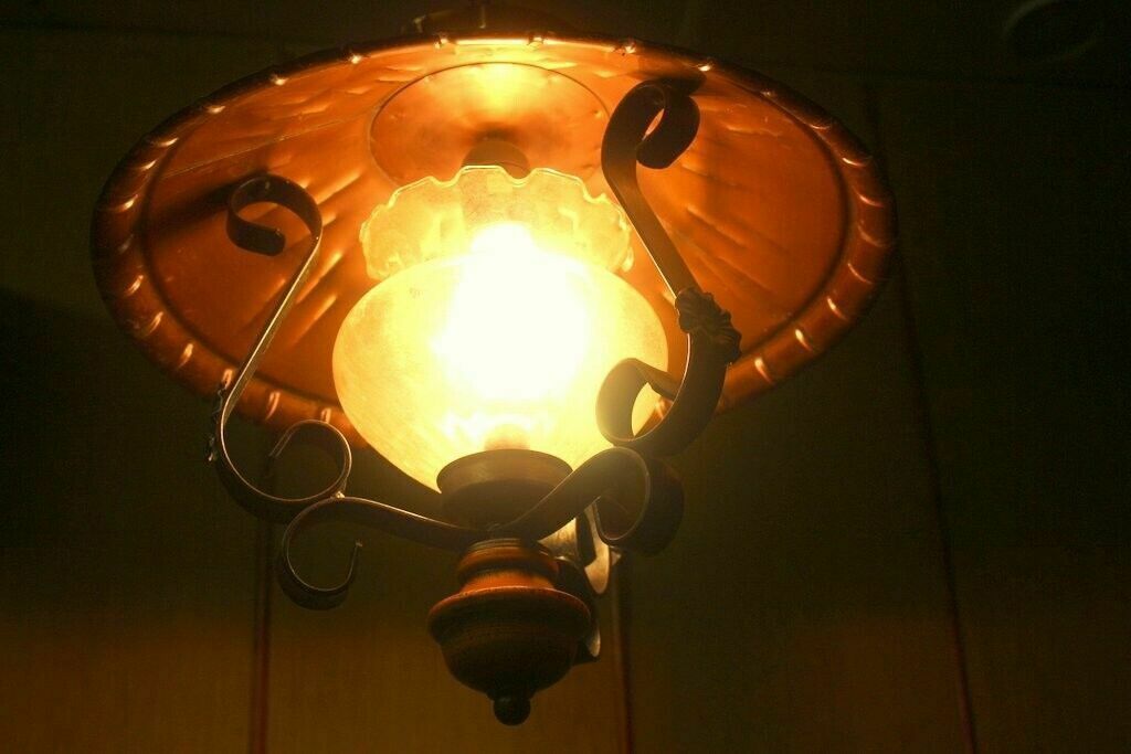 photo furniture Italian Copper & Cast Iron Pendant Ceiling Lamp 1 Light Chandelier 70 H X 40 W