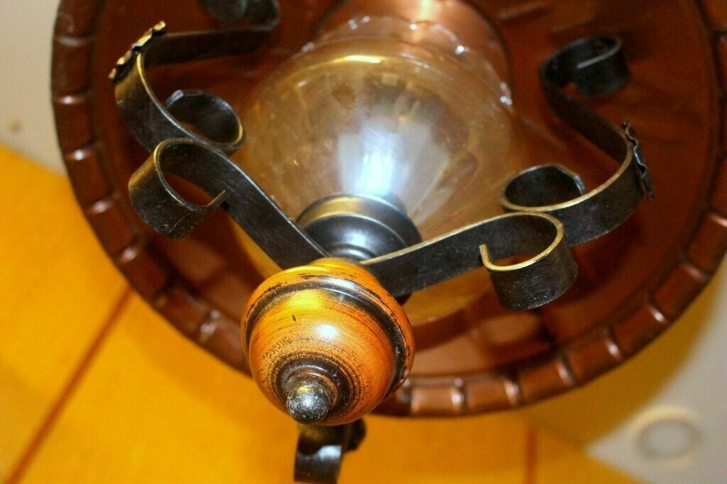 photo buy Italian Copper & Cast Iron Pendant Ceiling Lamp 1 Light Chandelier 70 H X 40 W