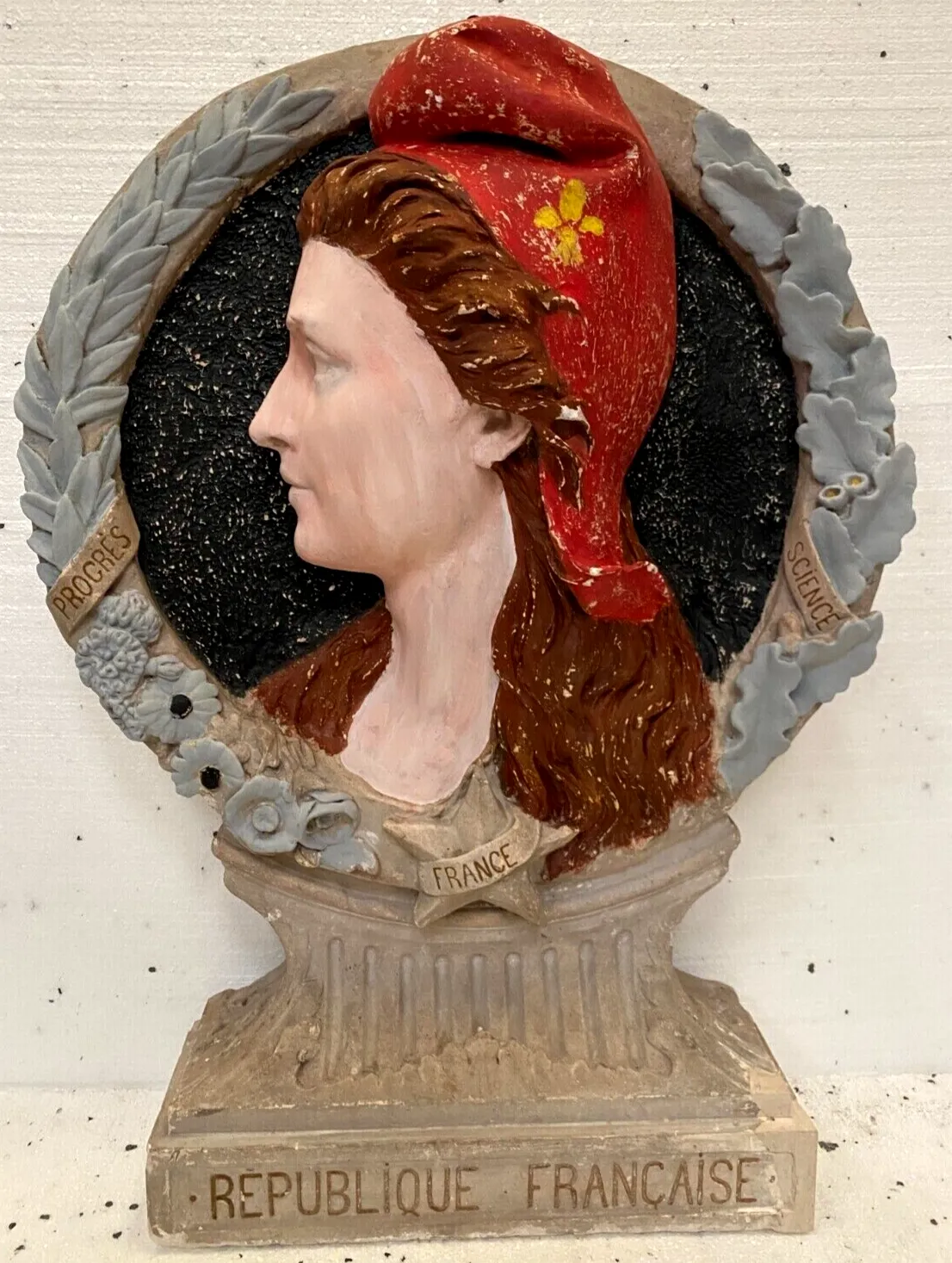 Medallion Portrait Of Marianne In Patinated Stucco 20th Century