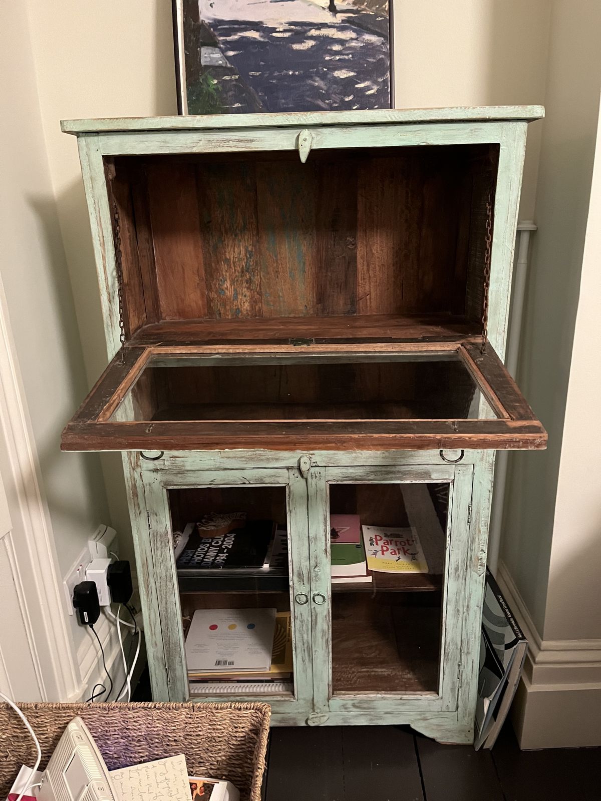 Vintage Indian Blue Wooden Glazed Shop Display Drinks Cocktail Cabinet photo furniture