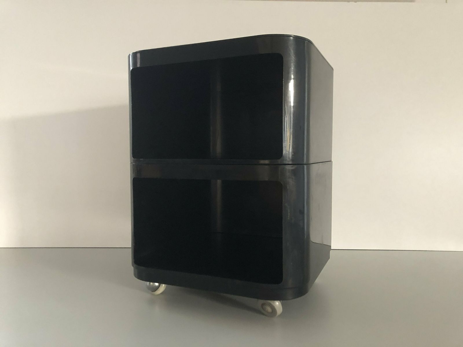 Iconic Italian Design Black Side Table With 2 Shelf, 1970s, Italy photo for sale