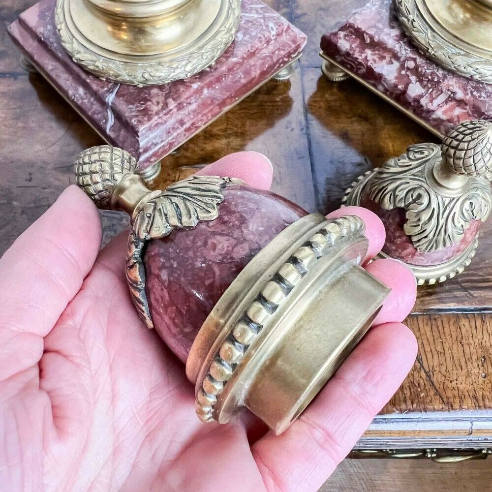 photo for sale A Pair Of French Rouge Marble And Gilt Bronze Cassolettes