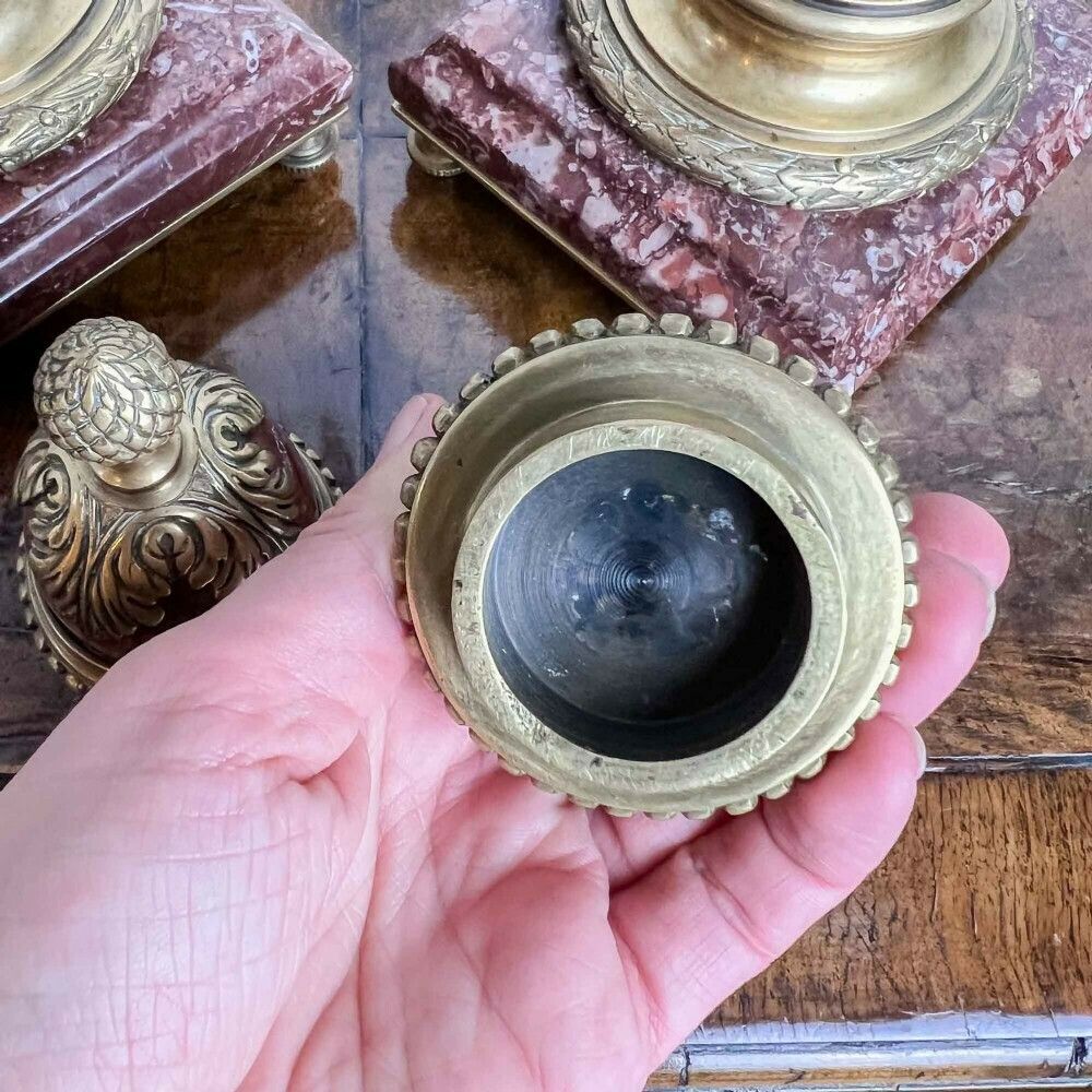 1125.0 A Pair Of French Rouge Marble And Gilt Bronze Cassolettes photo