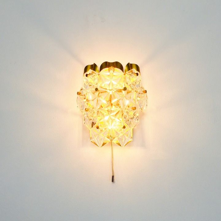 Wandlamp Met Geslepen Kristalglas En Verguld Messing Van Kinkeldey, Duitsland, Jaren 1970 photo Verlichting