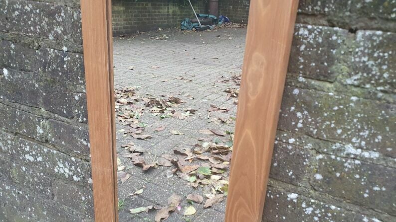 Top Quality Long Golden Ash Or Oak Mirror With Heart Motif. Lover’s Mirror photo vintage