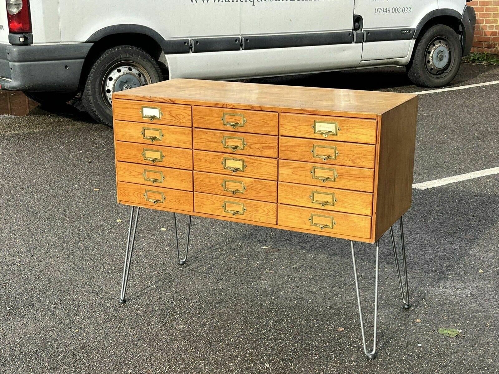 Mid Century Pine Bank Of Collectors Drawers. 15 Drawers. Good Quality. photo furniture