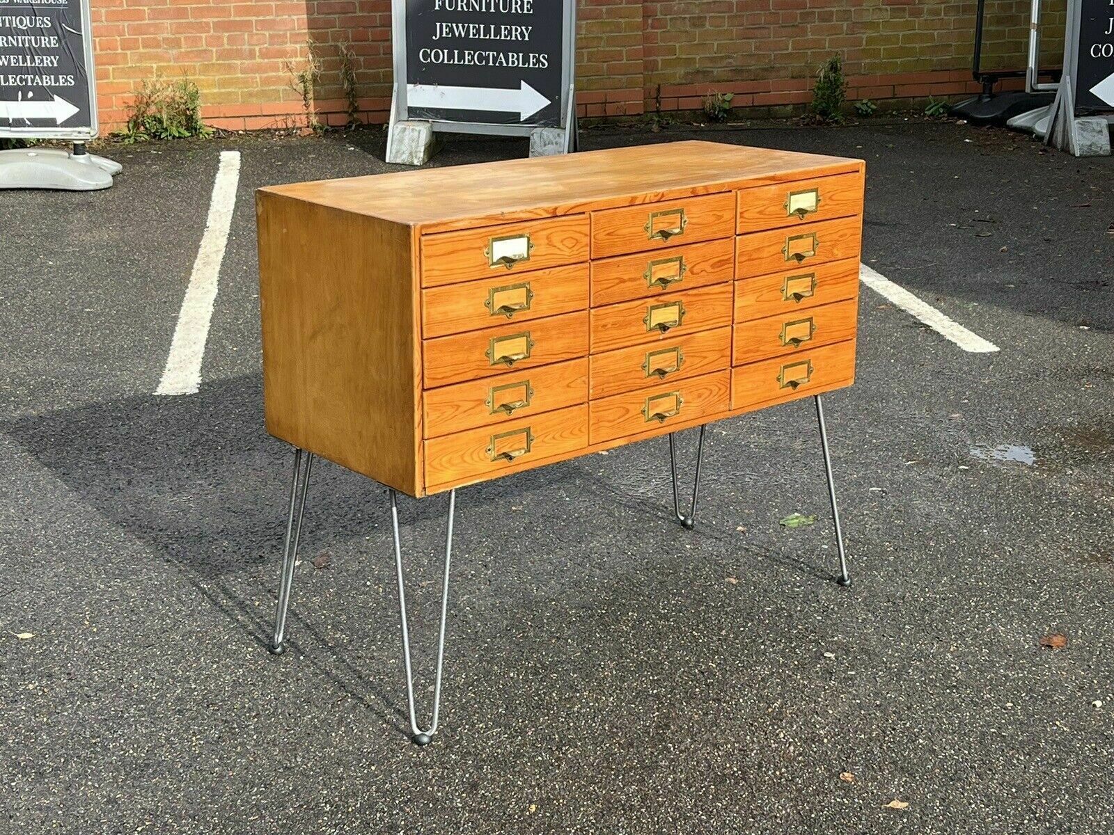 Mid Century Pine Bank Of Collectors Drawers. 15 Drawers. Good Quality. photo for sale