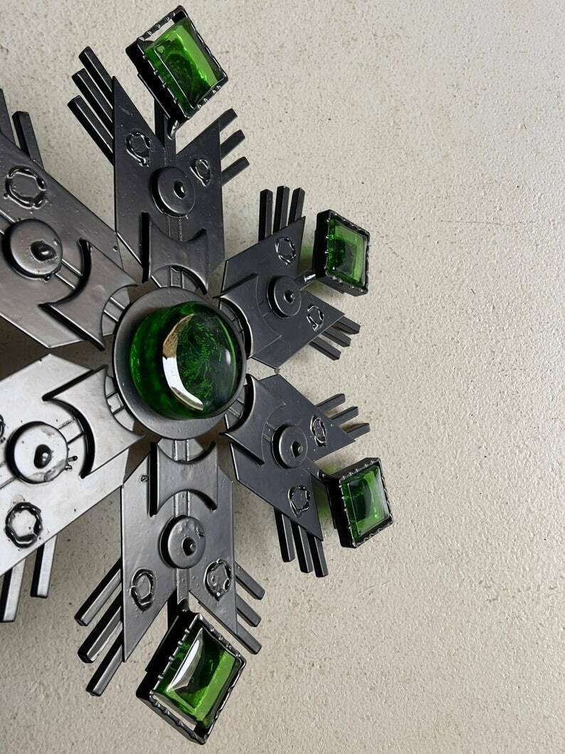 Dantoft Black Metal Green Glass Wall Decor | Denmark | Vintage photo Art