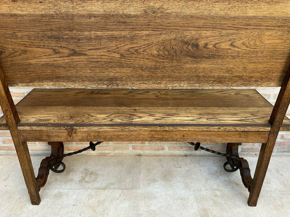 photo furniture Spanish Renaissance Carved Oak Bench Banquette Escaño, 1890s