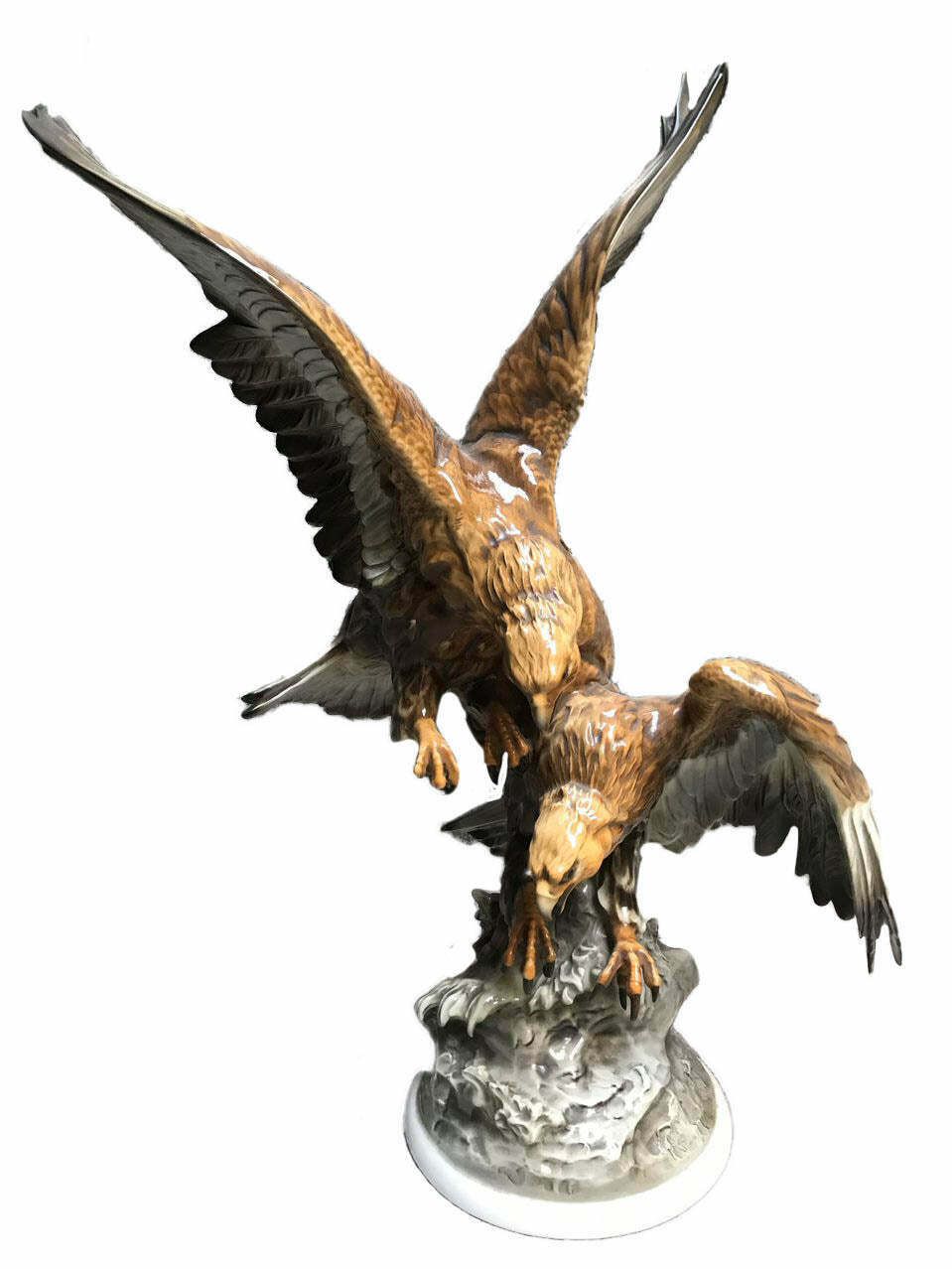 Ceramic Sculpture Of A Pair Of Eagles By Hutschenreuther, 1950s