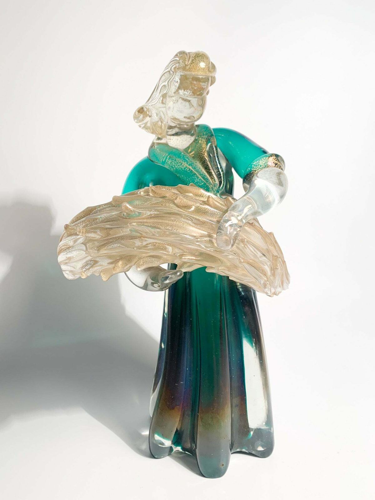 Iridescent Murano Glass Sculpture With Gold Leaves By Archimede Seguso, 1940s