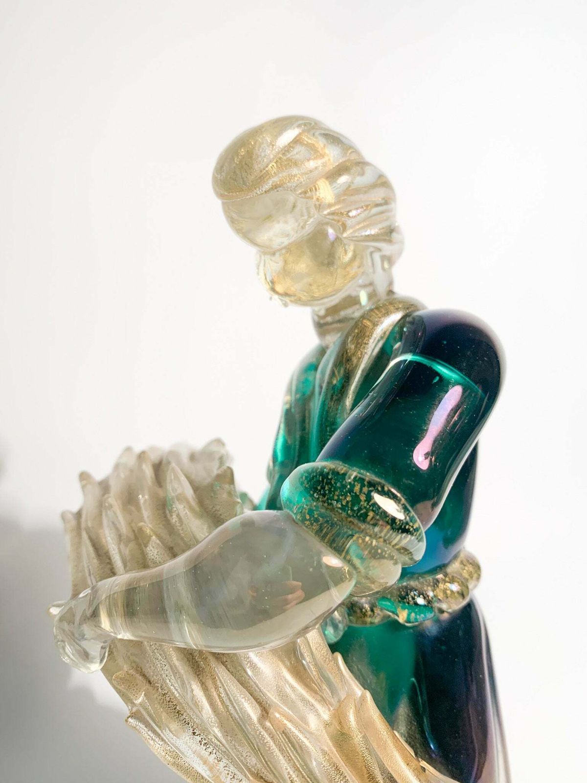 Iridescent Murano Glass Sculpture With Gold Leaves By Archimede Seguso, 1940s photo buy