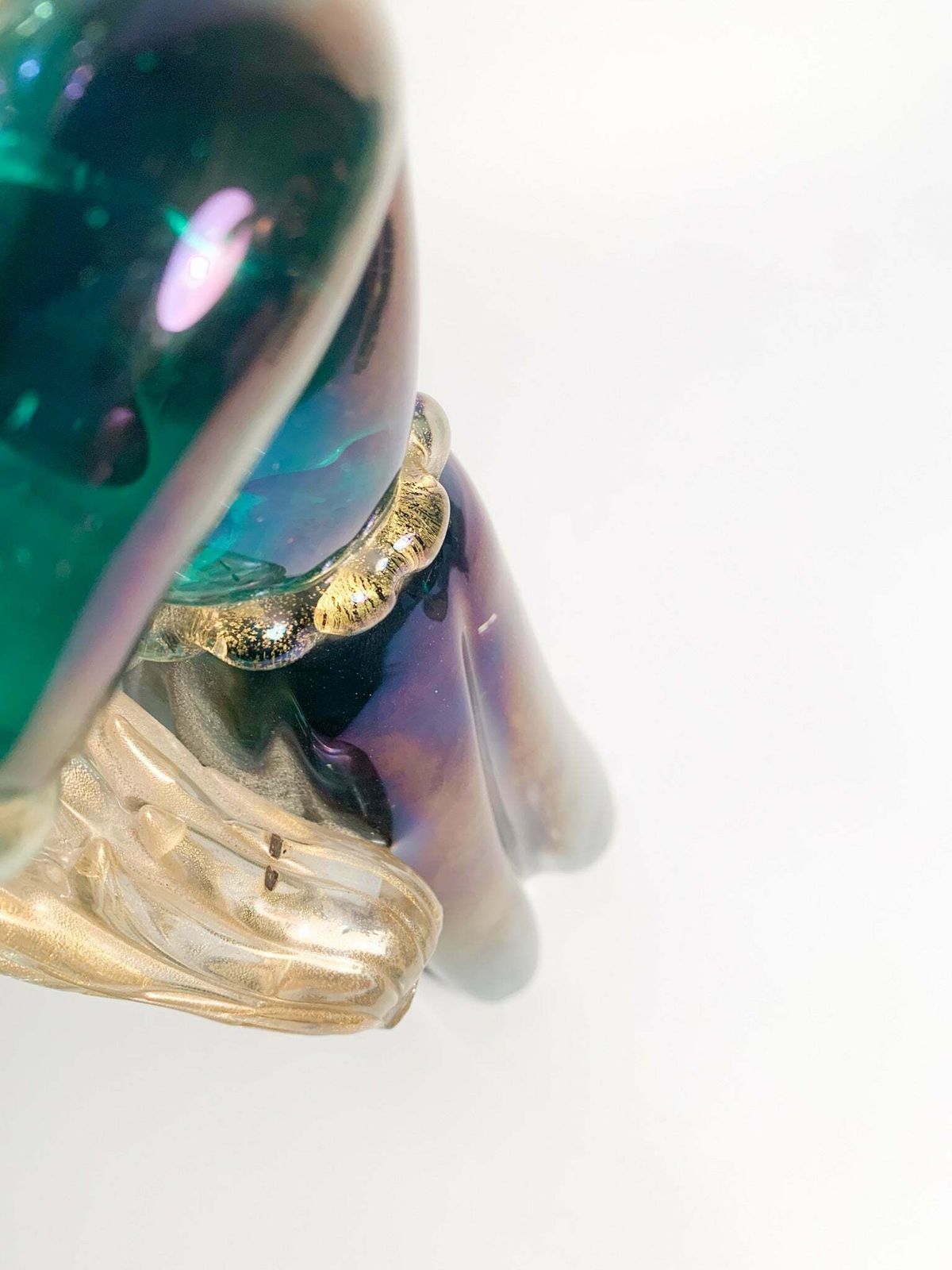 photo buy Iridescent Murano Glass Sculpture With Gold Leaves By Archimede Seguso, 1940s