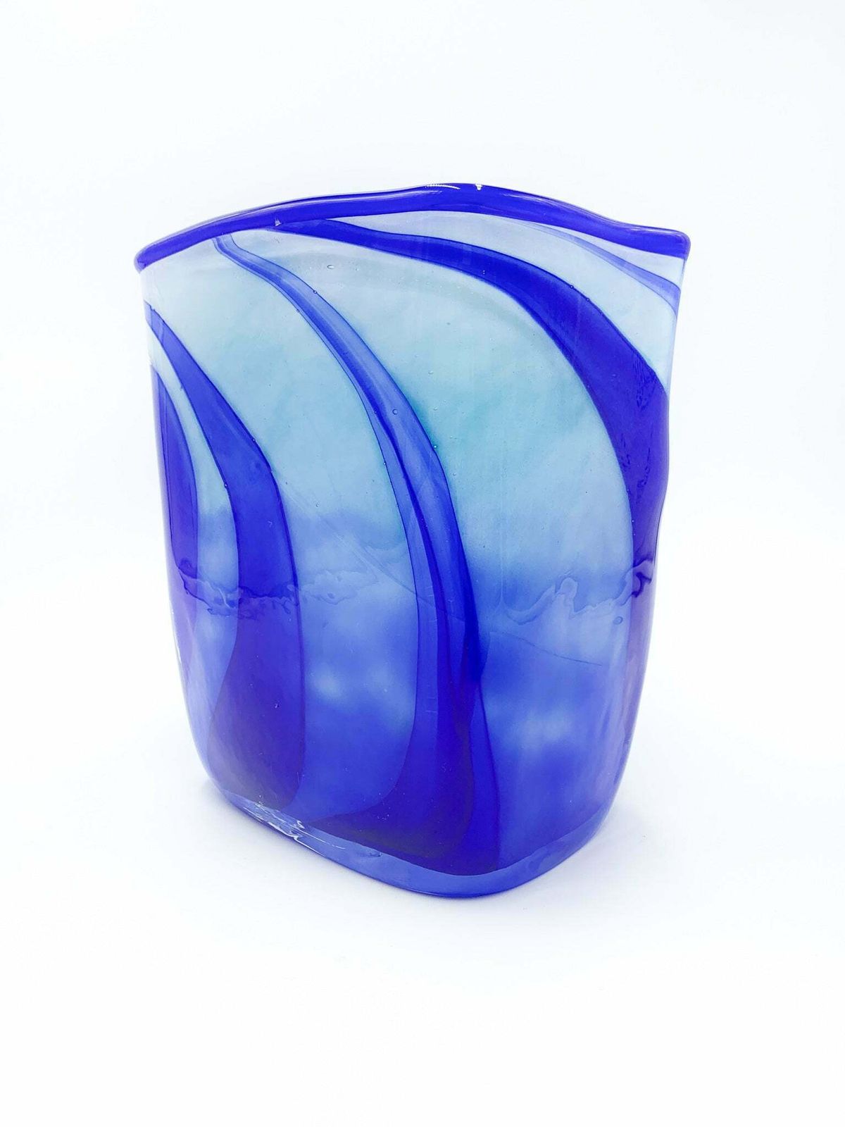 Verrerie D'art Au Village French Blue And Light Blue Glass Vase From 1995 photo Home Decor