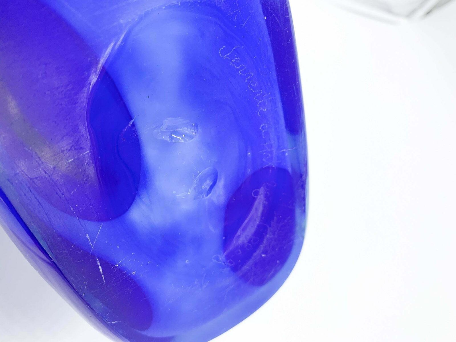 Verrerie D'art Au Village French Blue And Light Blue Glass Vase From 1995 photo vintage