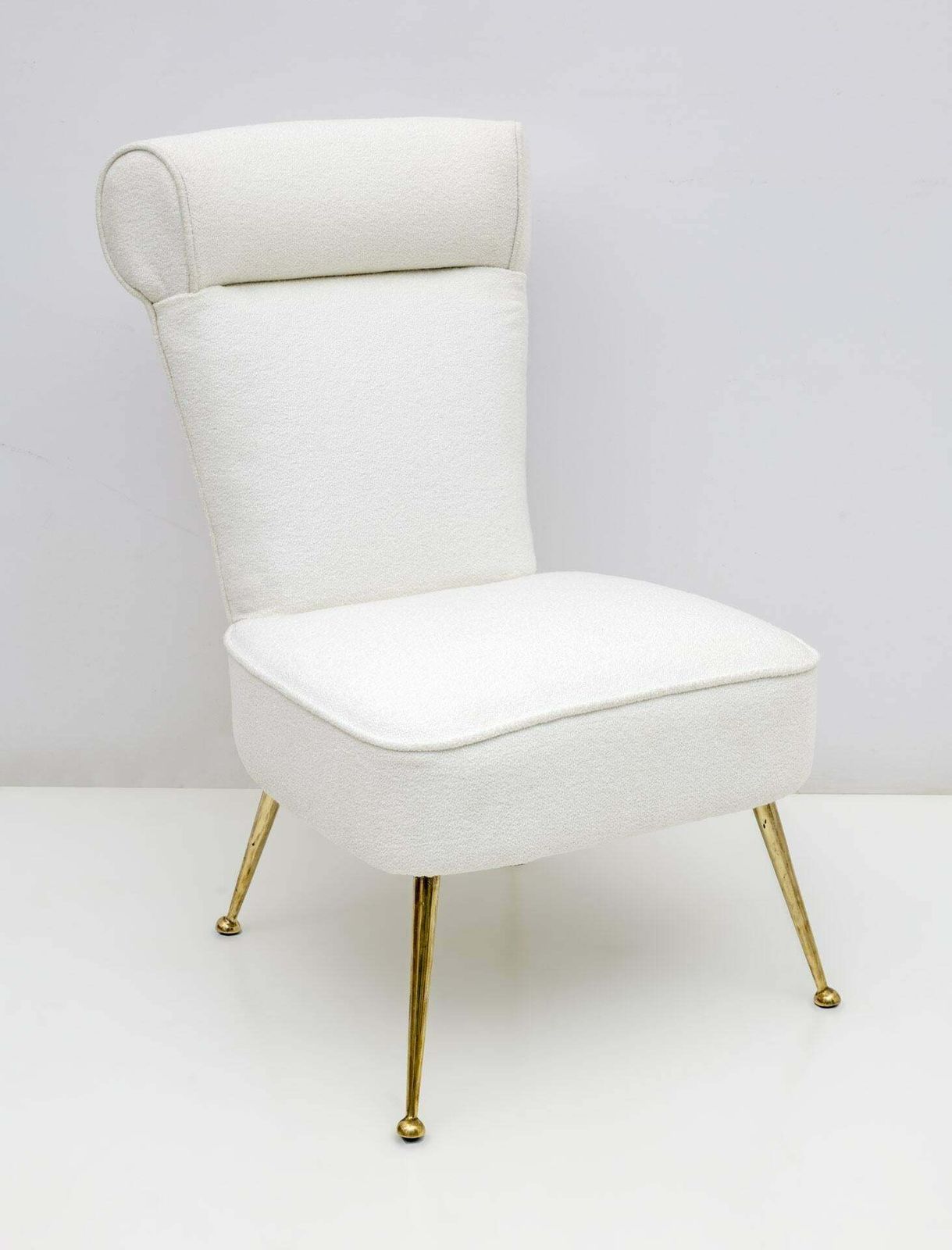 Pair Of Gigi Radice Mid Century Modern Italian Boucle Small Armchairs For Minotti, 1950s photo for sale