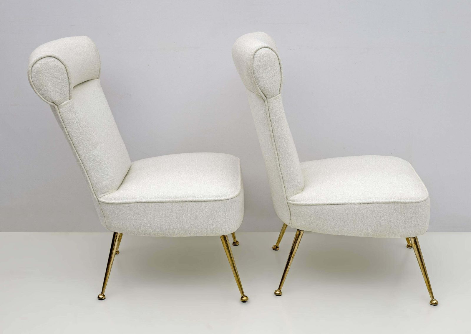 Pair Of Gigi Radice Mid Century Modern Italian Boucle Small Armchairs For Minotti, 1950s photo vinterior