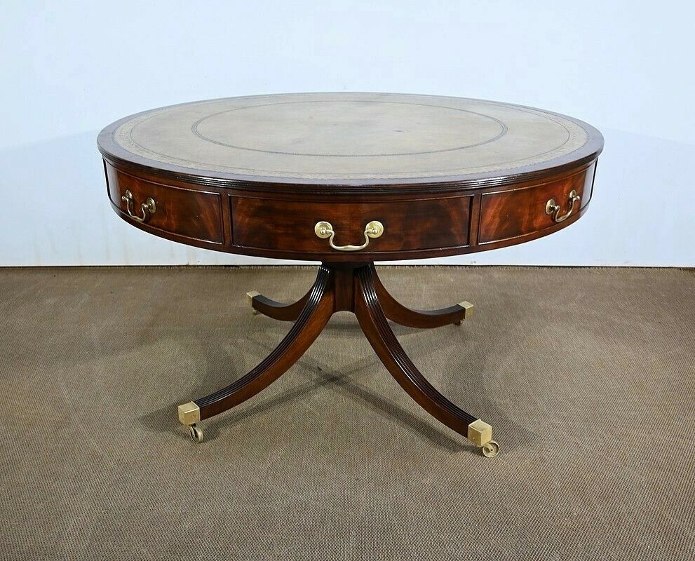 photo for sale Mahogany Rotating Drum Table, Regency Style, England – 2nd Half Of The 19th Century