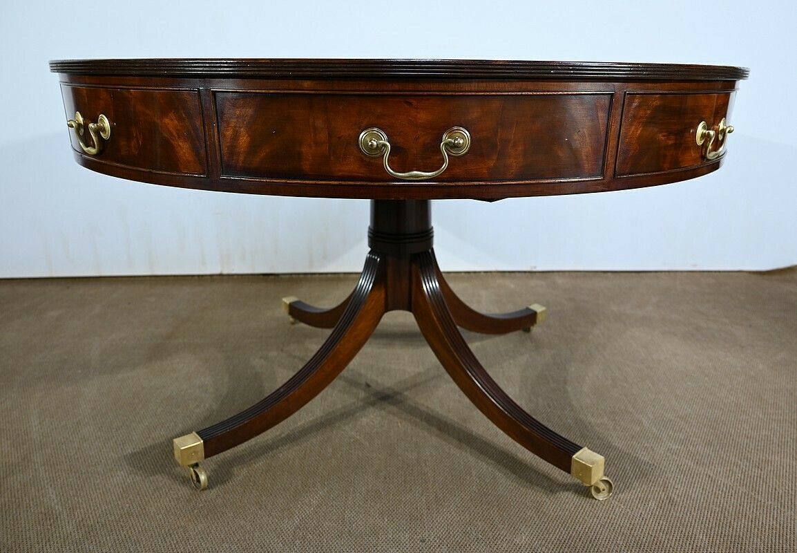Furniture Mahogany Rotating Drum Table, Regency Style, England – 2nd Half Of The 19th Century photo