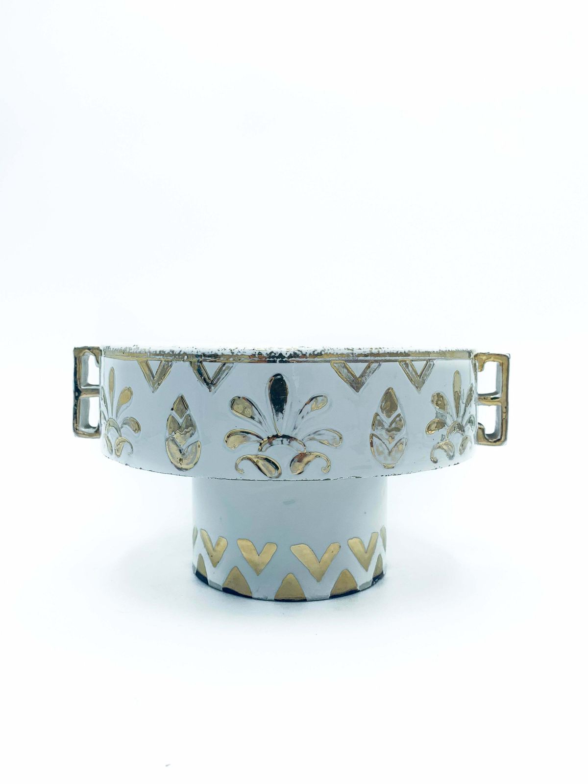 Vase In Ceramic Of Perugia Etruria White And Gold