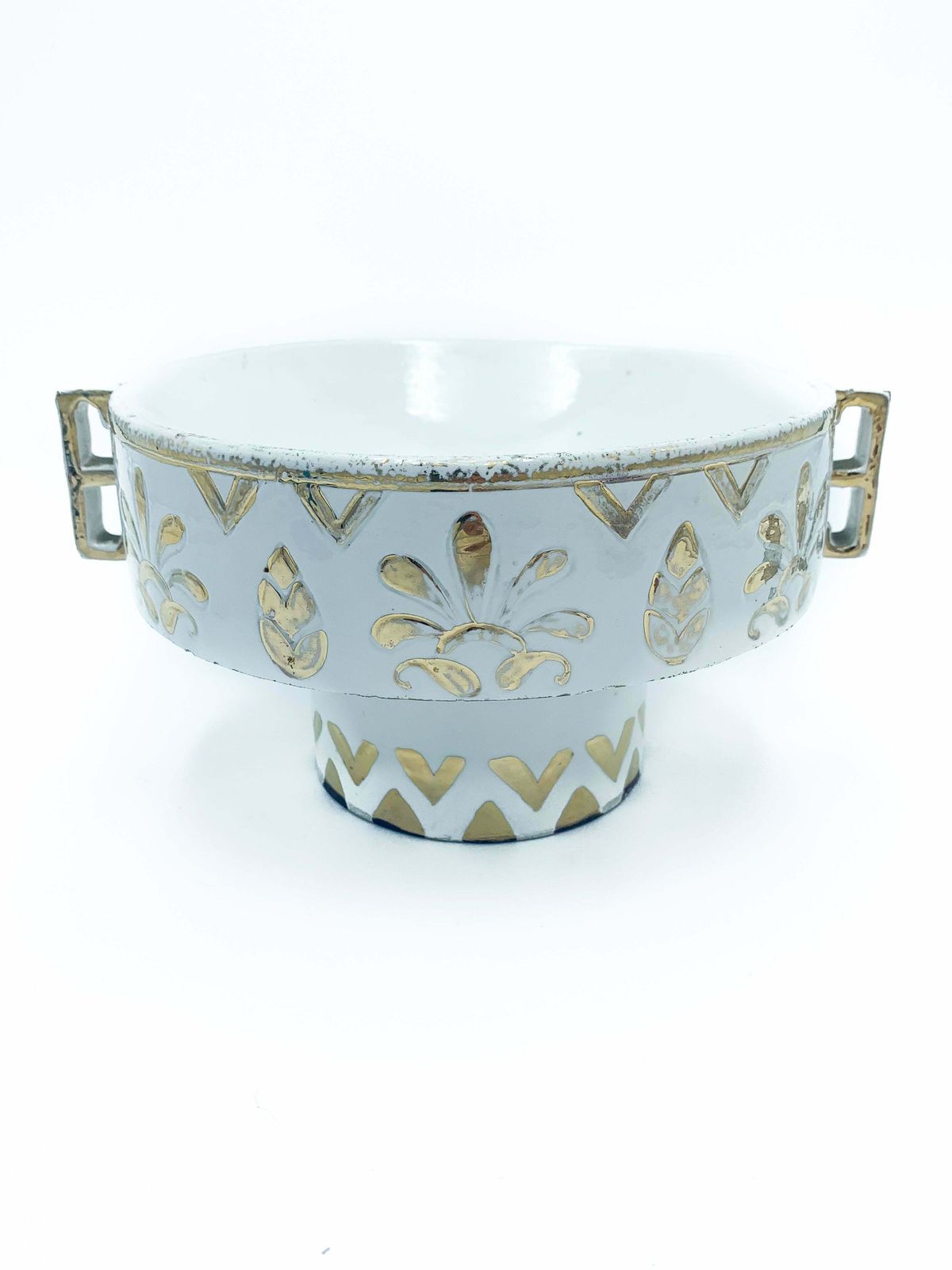 Vase In Ceramic Of Perugia Etruria White And Gold photo for sale