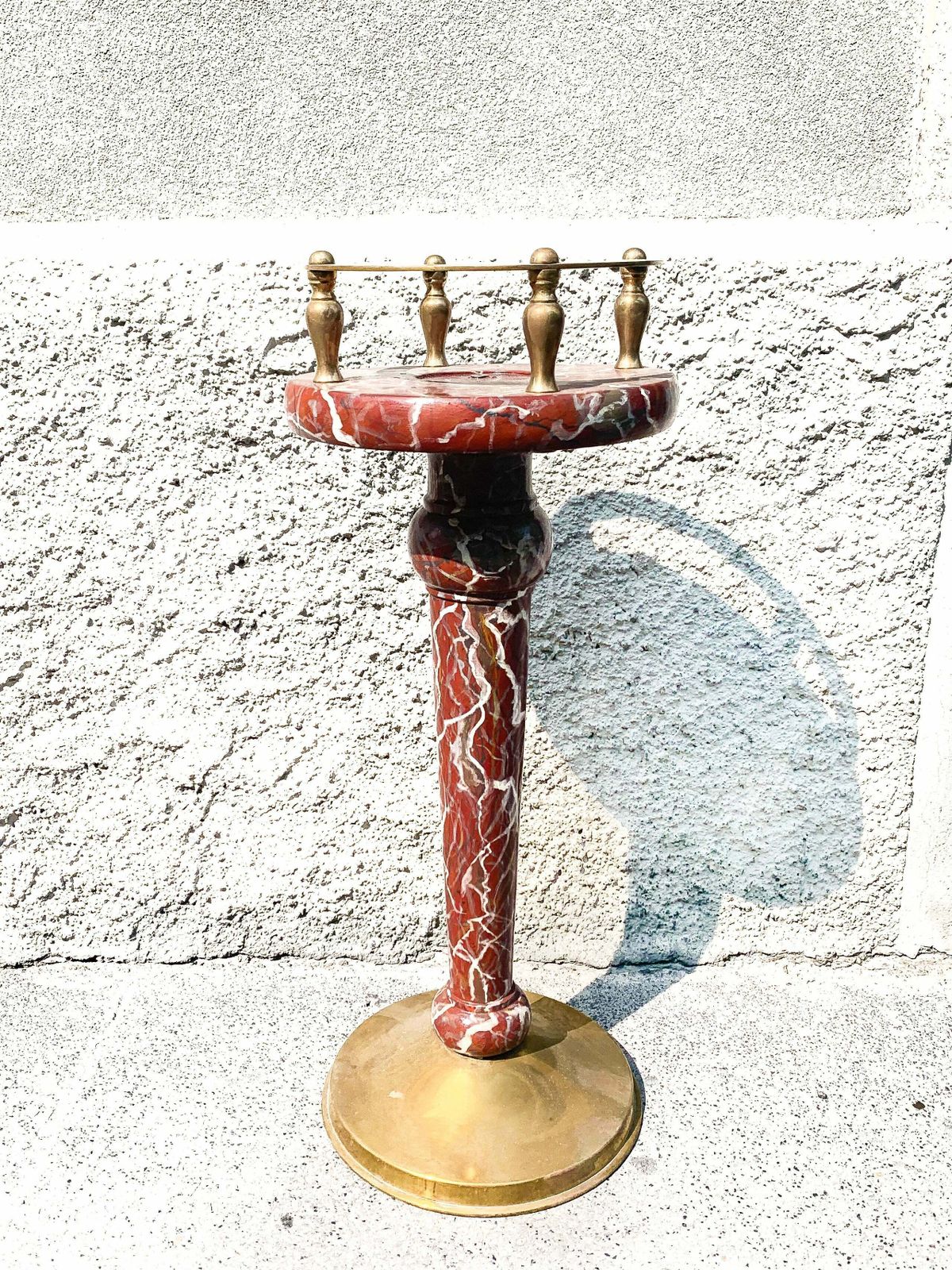 Column In Painted Ceramic Similar To Striped Pink Marble And Brass From The 1940s