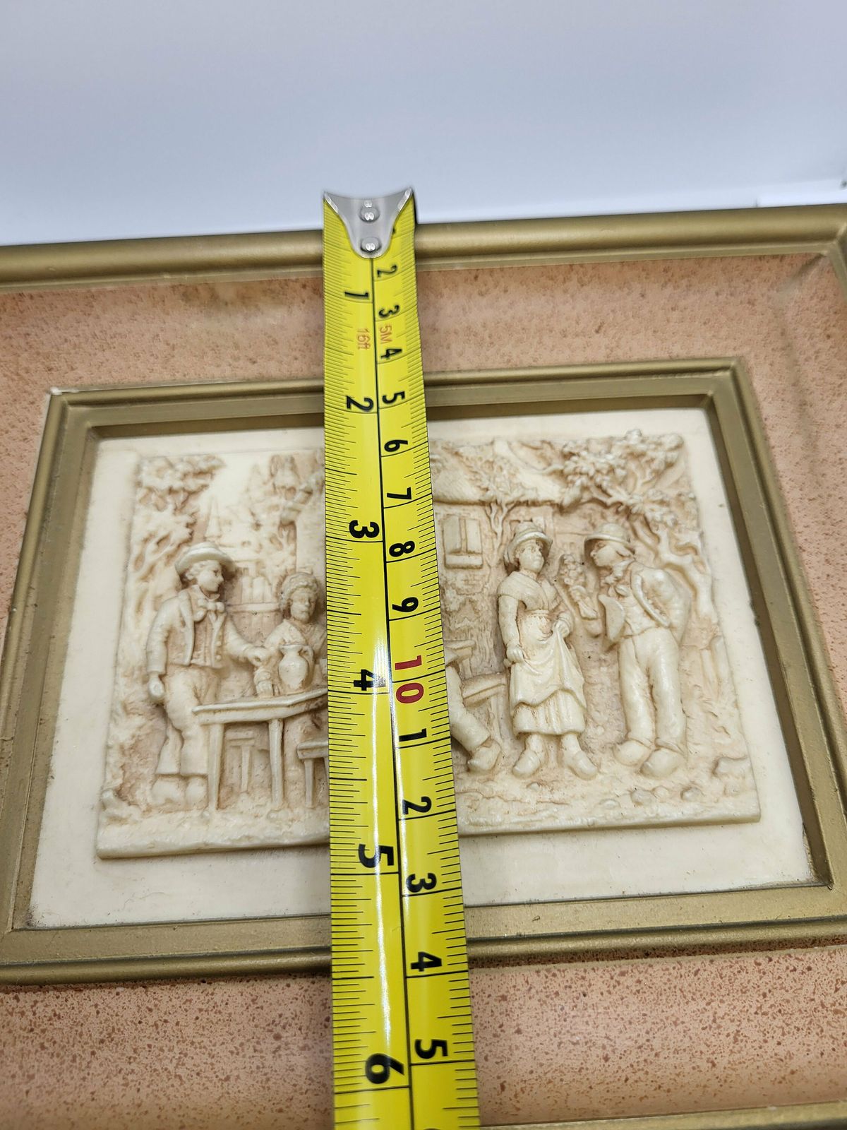 Rare Antique Carved Lava Stone Framed Panel Depicting The Engagement 1800s photo for sale