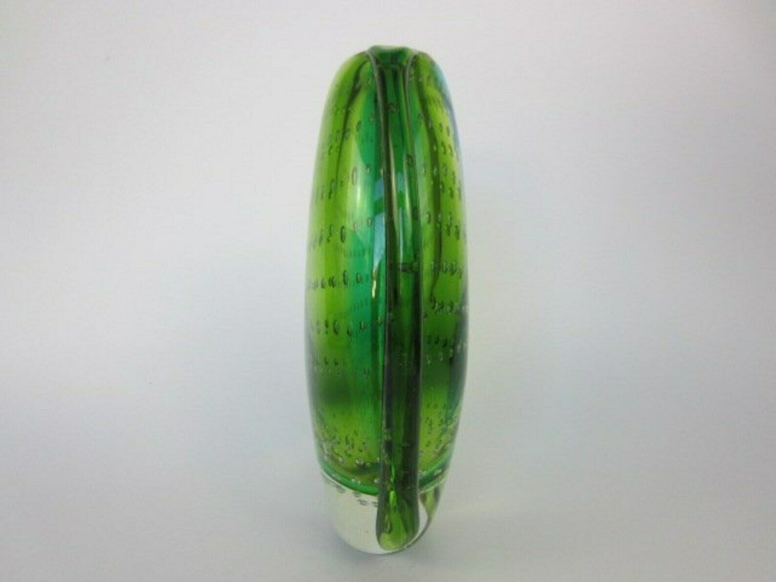 Heavy Oval Shaped Murano Sommerso Style Art Glass Vase Blues Greens & Bullicante photo vinterior