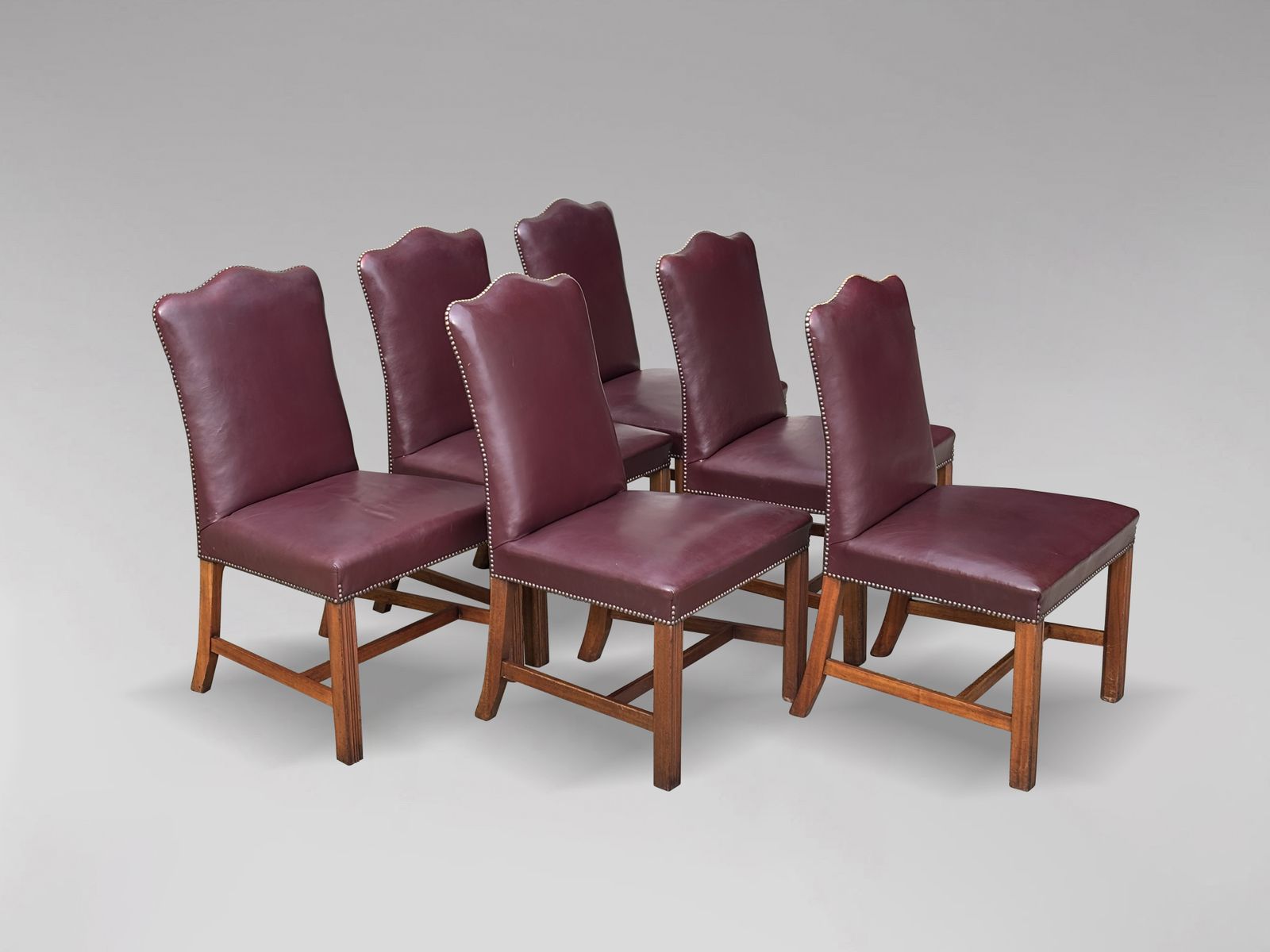 Set Of 6 George III Style Burgundy Leather Dining Chairs photo furniture