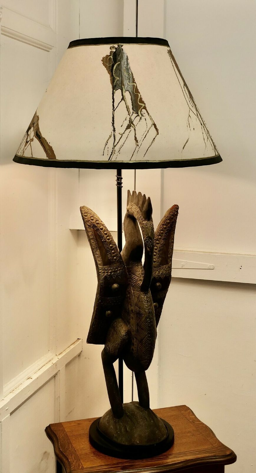 African Senufo Bird Carved Wood Sculpture, Set As A Tall Lamp photo 2700.0