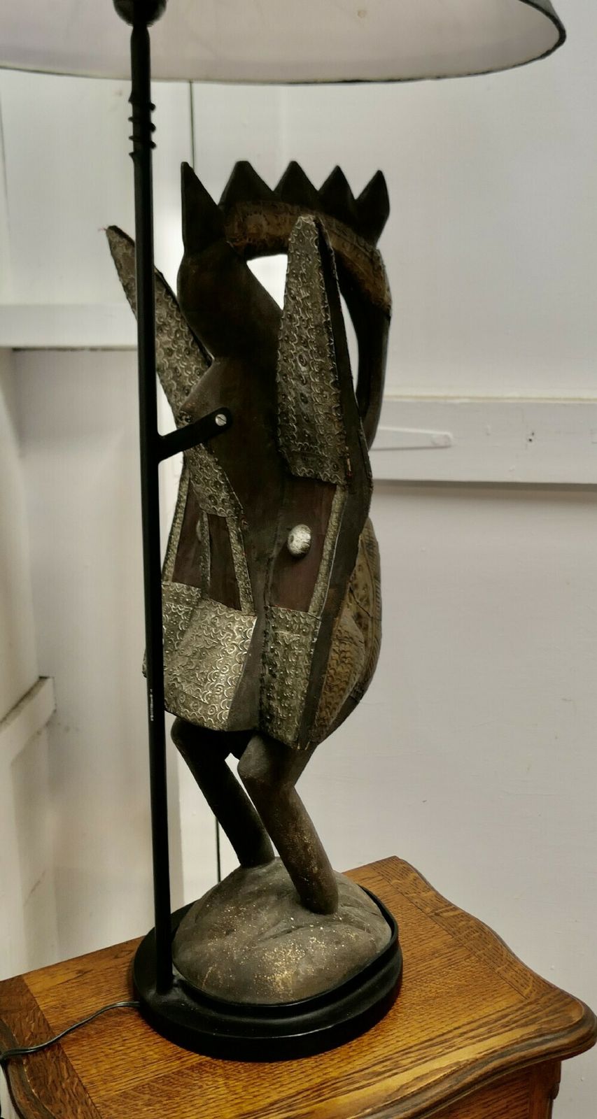 African Senufo Bird Carved Wood Sculpture, Set As A Tall Lamp photo vintage
