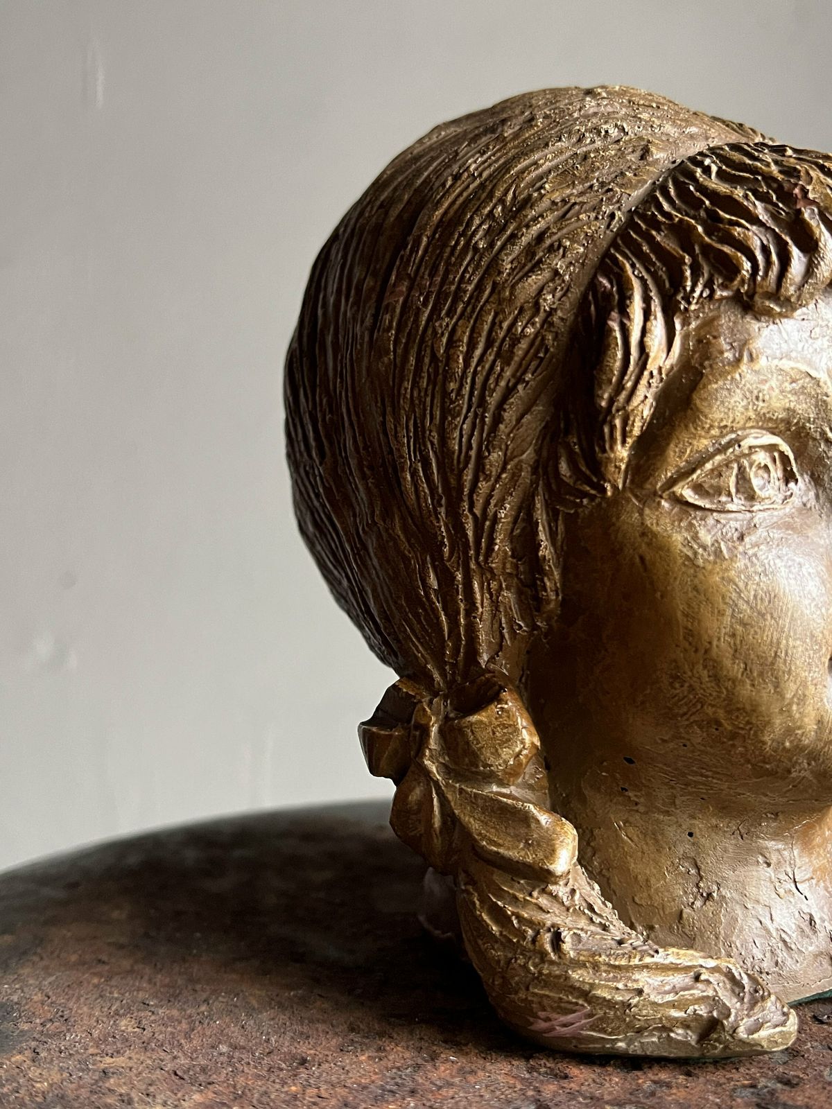 Stoneware Girl Head Sculpture Ceramic Figurine Netherlands Vintage photo for sale