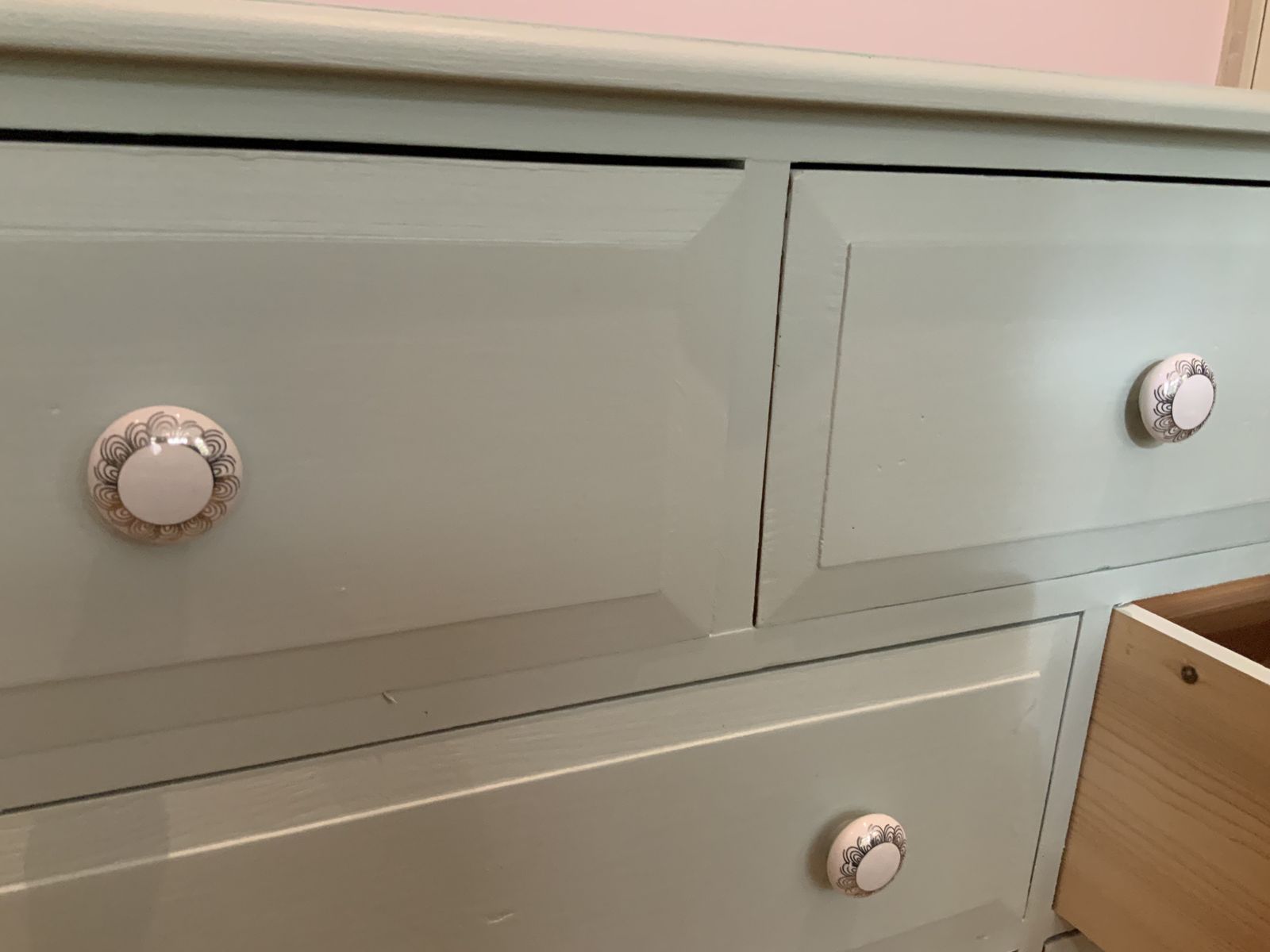 Vintage Blue Painted Chest Of Drawers With Porcelain Knobs photo furniture
