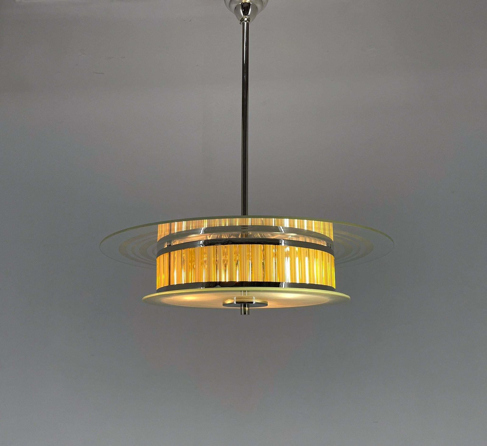 photo for sale 1940s Rare Italian Chrome & Glass Chandelier, Restored