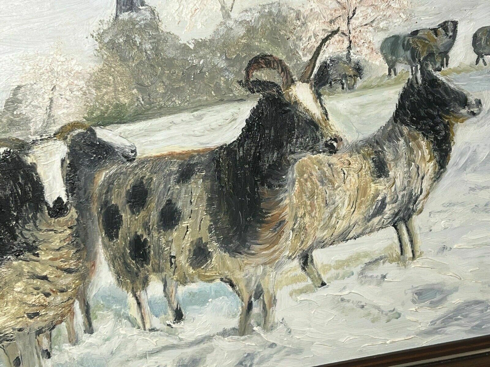 British Contemporary Artist A Cheetham Horned Ewes In Winter Landscape photo vintage