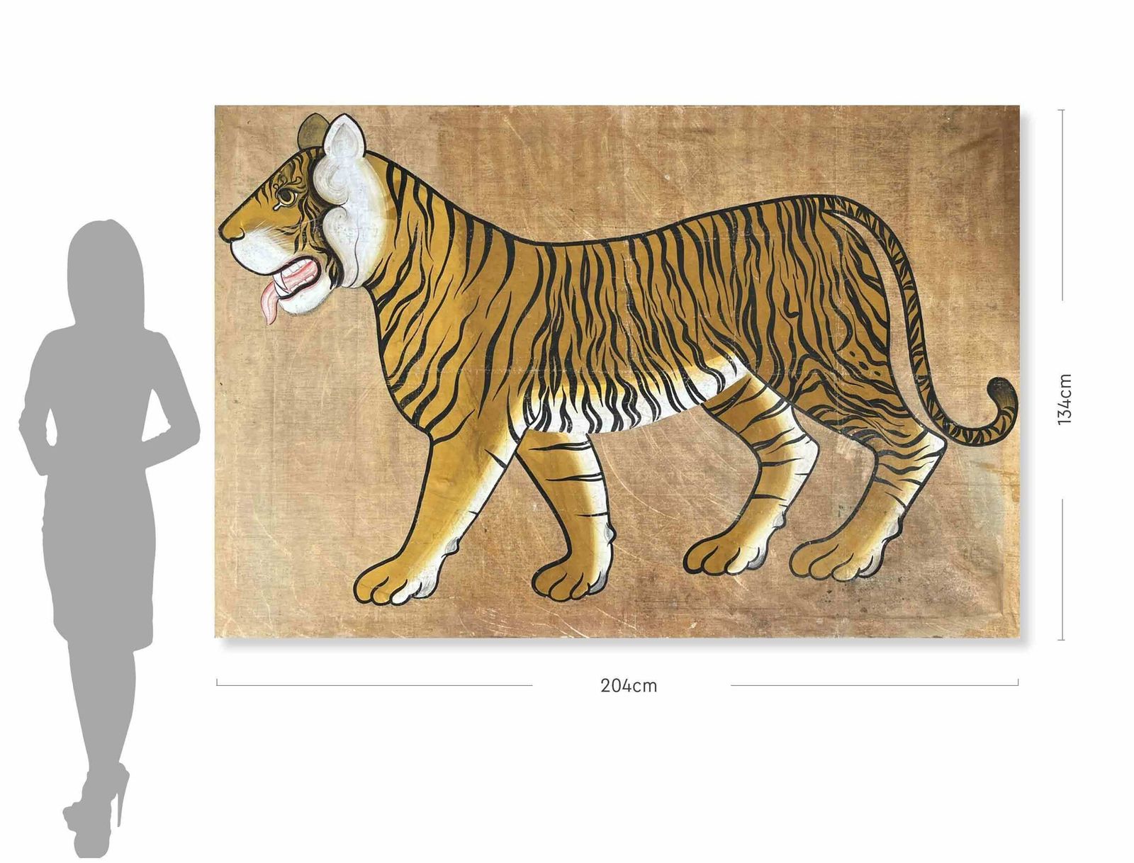 X Large Indian Tiger Painting   Oil On Cloth   1937 Jaipur photo Art