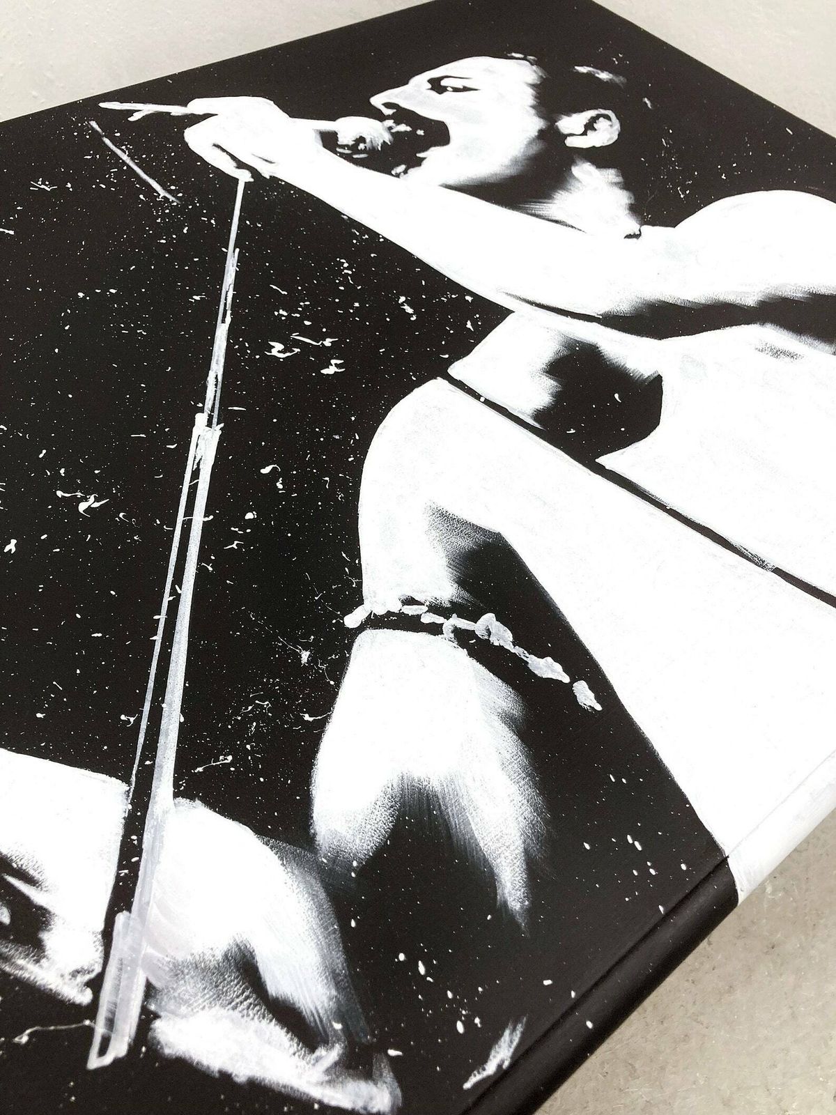 Coffee Table. Freddie Mercury ‘I Want To Break Free’. Hand Painted. Solid Mahogany. Black & White Coffee Table. Lounge Furniture. photo for sale