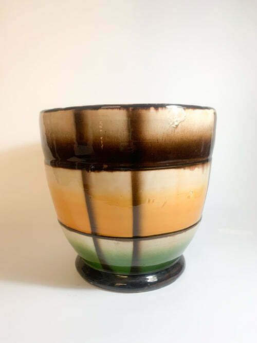 Orange And Green Ceramic Cachepot Vase By Galvani Pordenone, 1960s