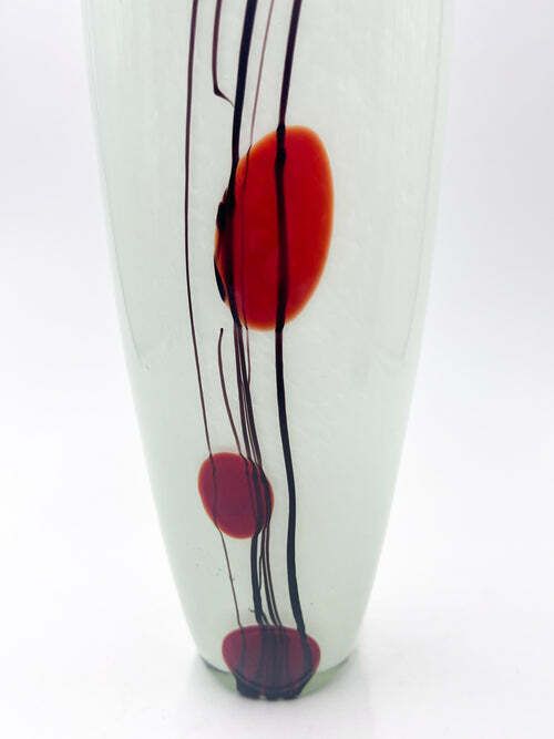 White Murano Glass Vase With Red And Black Decorations From The 1970s photo for sale