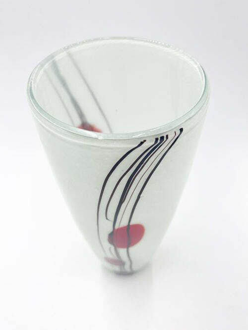 photo furniture White Murano Glass Vase With Red And Black Decorations From The 1970s