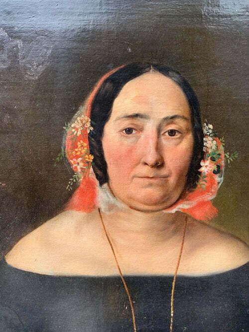 Oil Painting On Canvas Of A Portrait Of A Lady From 1800 photo for sale
