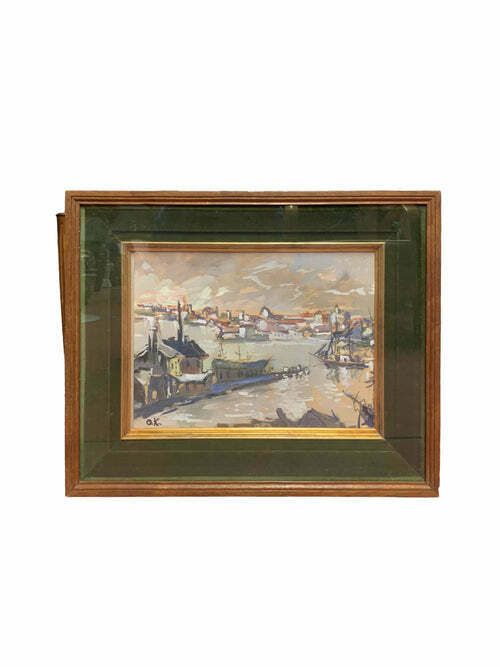 Oil Painting On Canvas Of Sunset Landscape By Ok From The 1950s