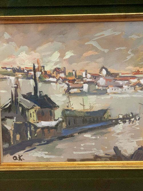 Oil Painting On Canvas Of Sunset Landscape By Ok From The 1950s photo furniture